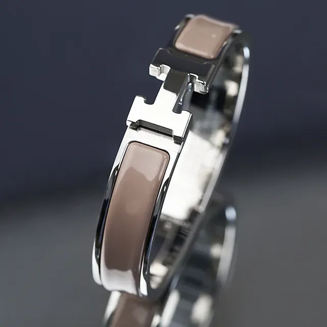 Beige Gold H-Shaped Clasp Ceramic Inlay Bracelet 9