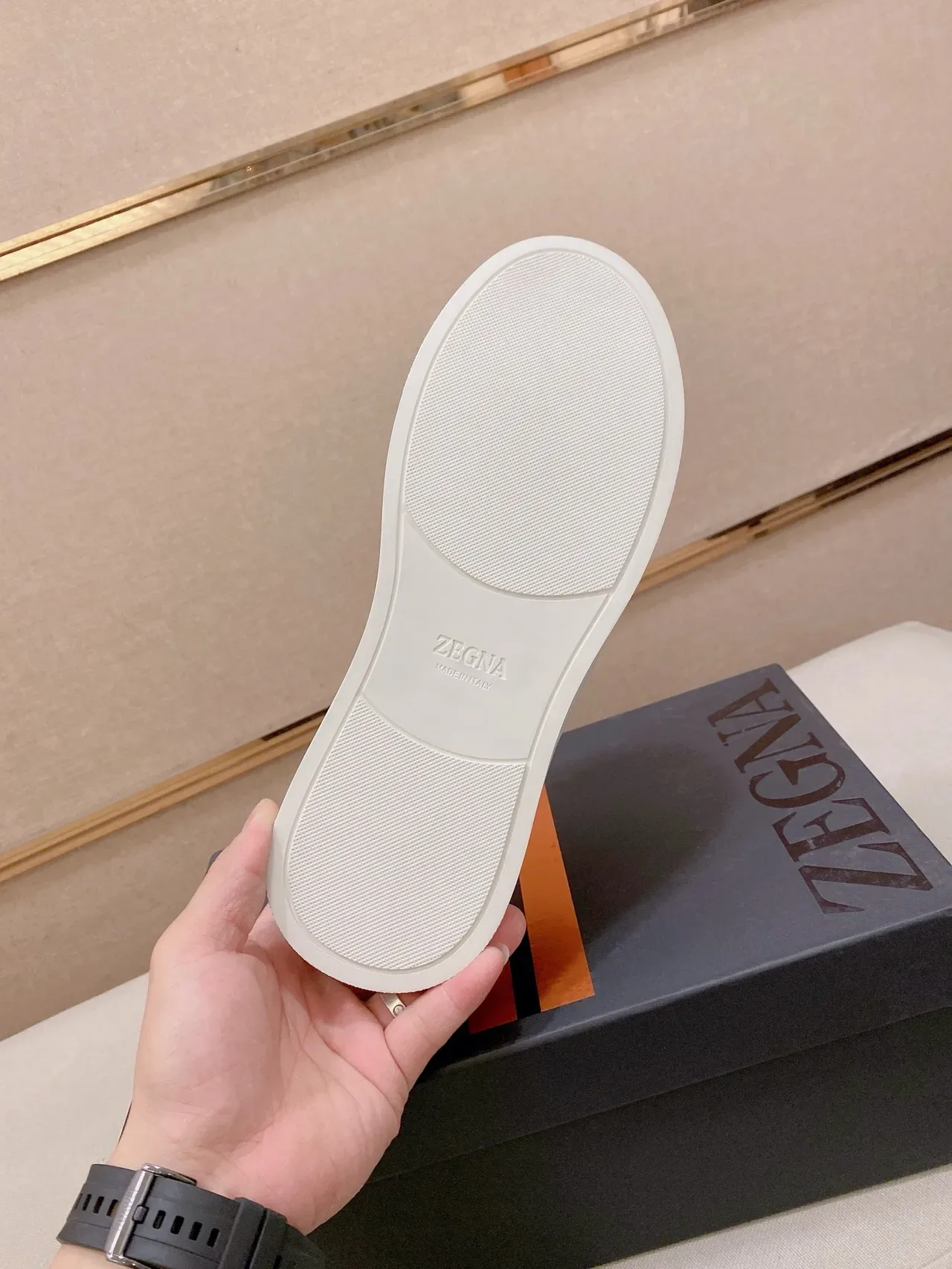 Beige White Slip-On Pebbled Texture Sneakers 2