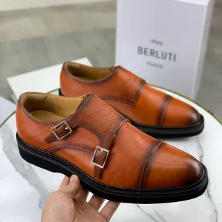 BERLUTI Double Monk Strap Brown Black Cap Toe Monk Shoes