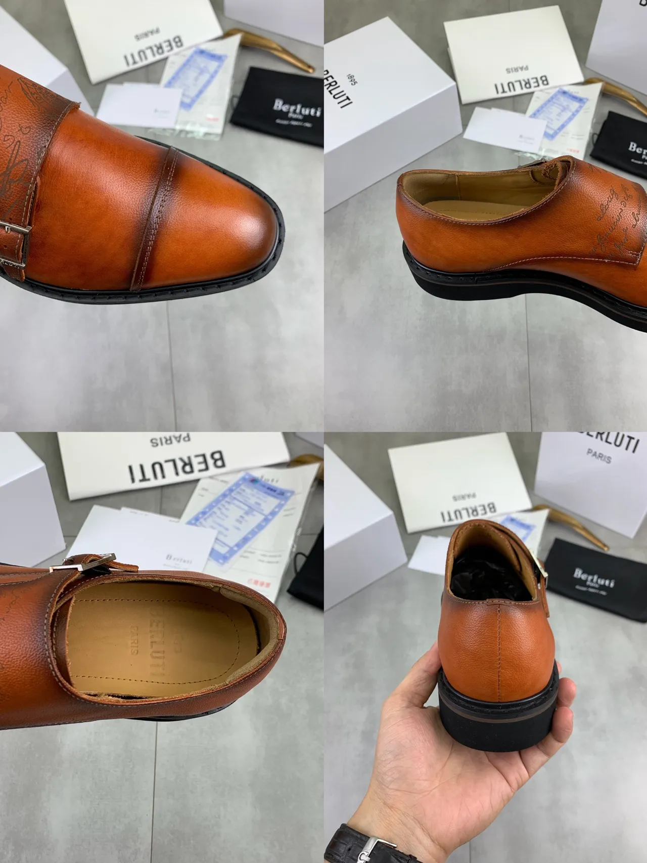 BERLUTI Double Corréa Monk Marron Noir Bout Cap Chaussures Monk 2