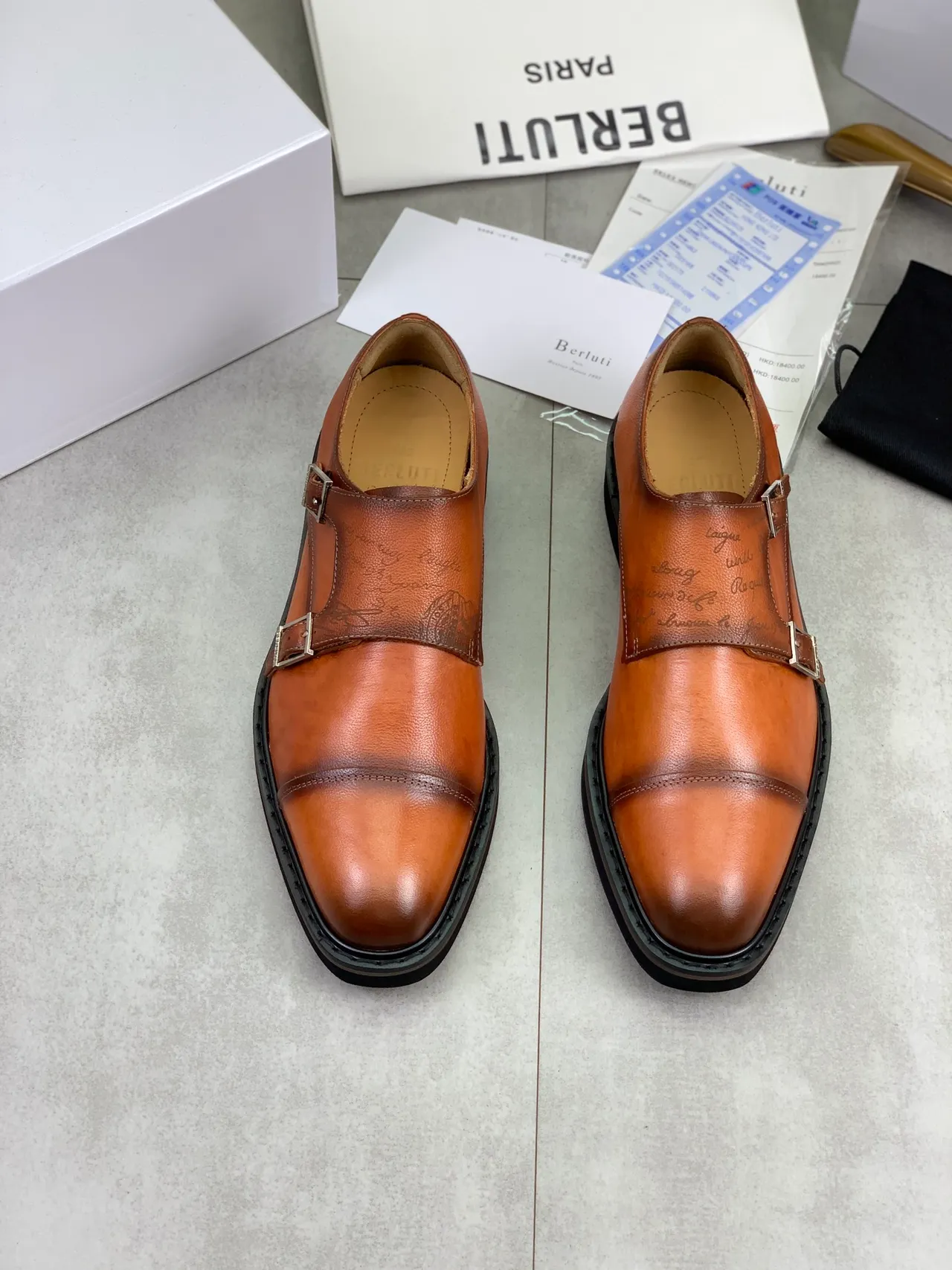 BERLUTI Double Corréa Monk Marron Noir Bout Cap Chaussures Monk 5
