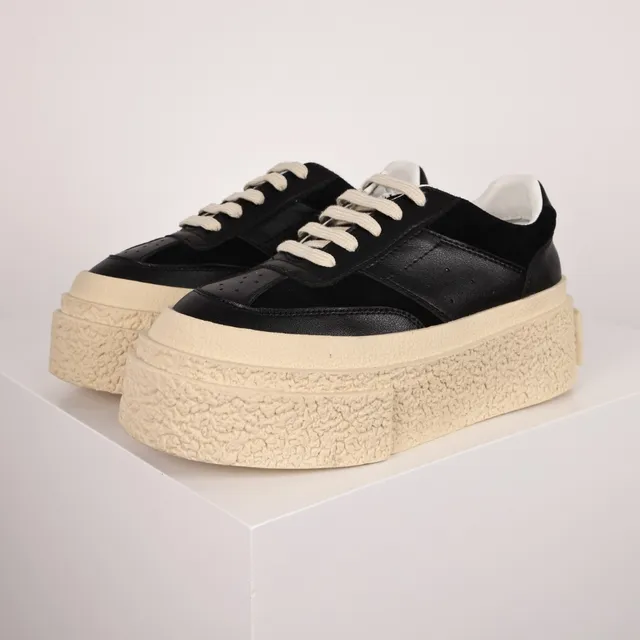 Black and Cream Textured Platform Chunky Sneakers 2