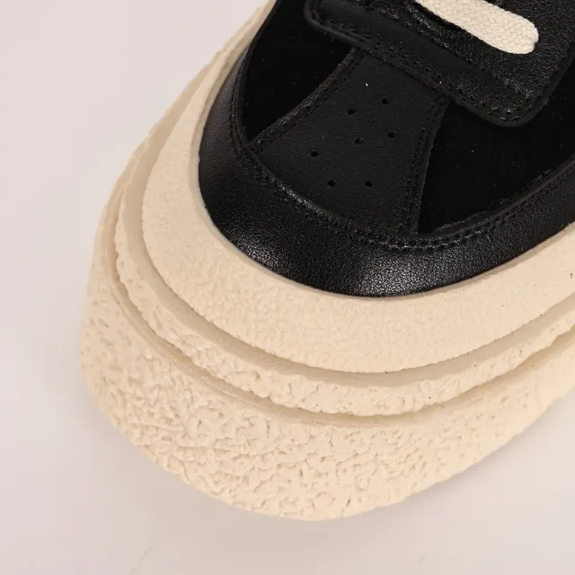 Black and Cream Textured Platform Chunky Sneakers 5