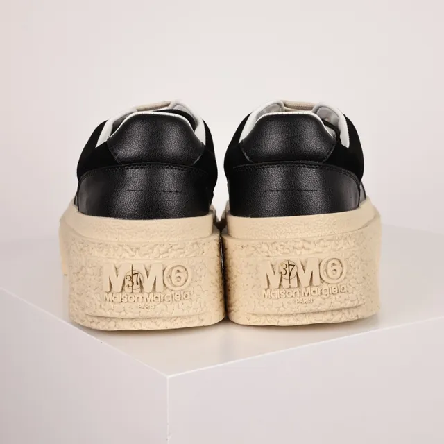 Black and Cream Textured Platform Chunky Sneakers 8