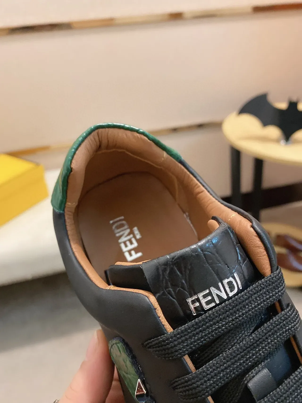 Black and Emerald Green Croc-Embossed Low-Top Lifestyle Sneaker 5
