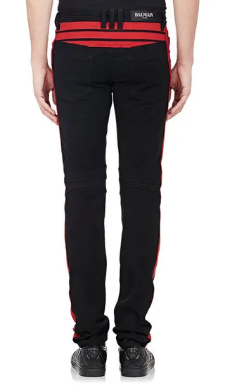 Black and Red Panelled Moto-Style Pants 3