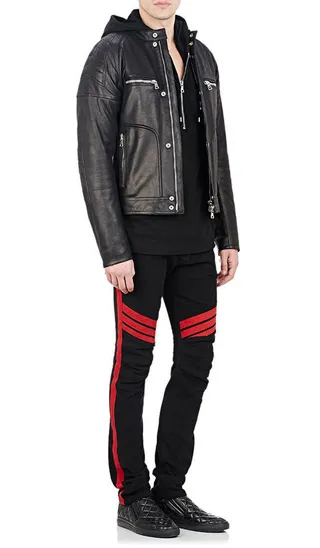 Black and Red Panelled Moto-Style Pants 4