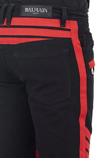Black and Red Panelled Moto-Style Pants 7