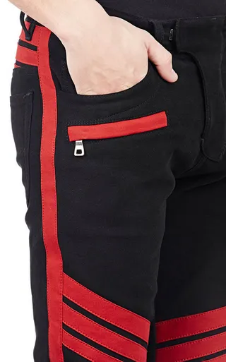 Black and Red Panelled Moto-Style Pants 8