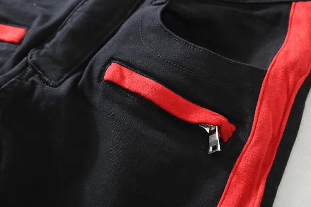 Black and Red Panelled Moto-Style Pants 9