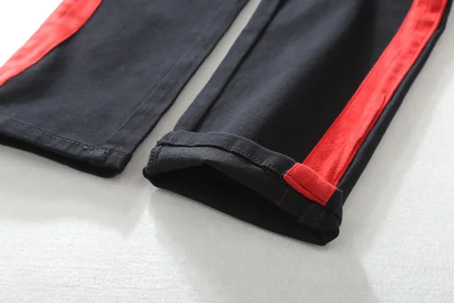 Black and Red Panelled Moto-Style Pants 10