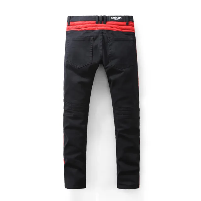 Black and Red Panelled Moto-Style Pants 11