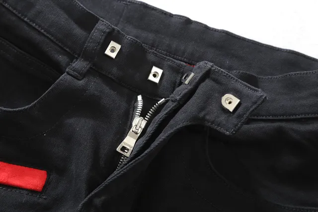 Black and Red Panelled Moto-Style Pants 12