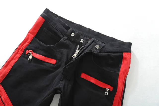 Black and Red Panelled Moto-Style Pants 18