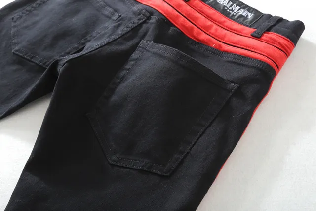 Black and Red Panelled Moto-Style Pants 19