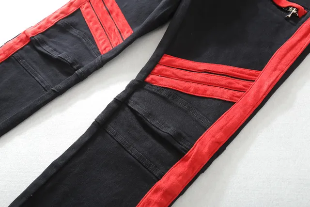 Black and Red Panelled Moto-Style Pants 21