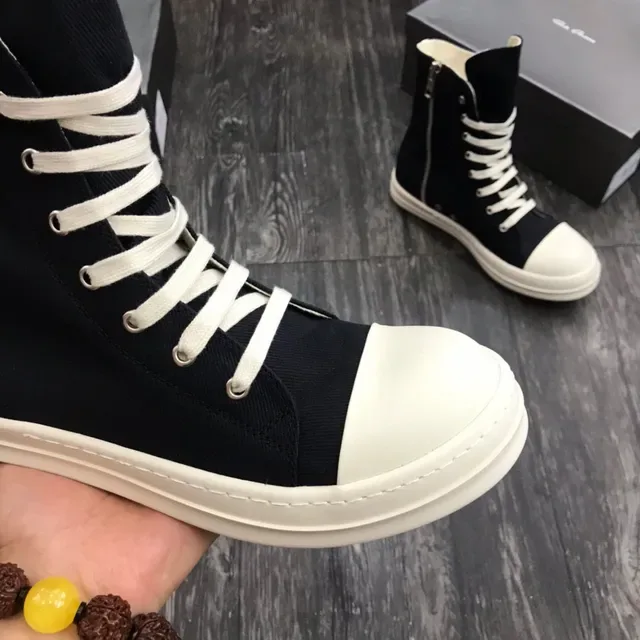 Black and White High-Top Canvas Platform Sneakers 7