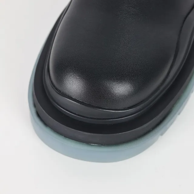 Black Blue Smooth Upper Elastic Side Panels Chelsea Boots 5