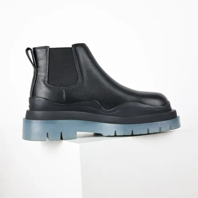 Black Blue Smooth Upper Elastic Side Panels Chelsea Boots 7