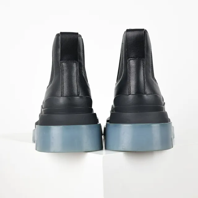 Black Blue Smooth Upper Elastic Side Panels Chelsea Boots 8