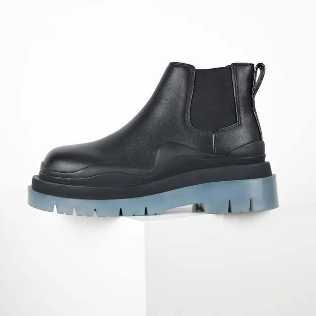Black Blue Smooth Upper Elastic Side Panels Chelsea Boots 9