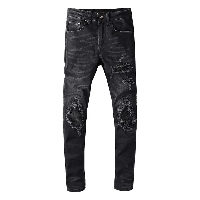 Black Distressed Slim-Fit Jeans 4