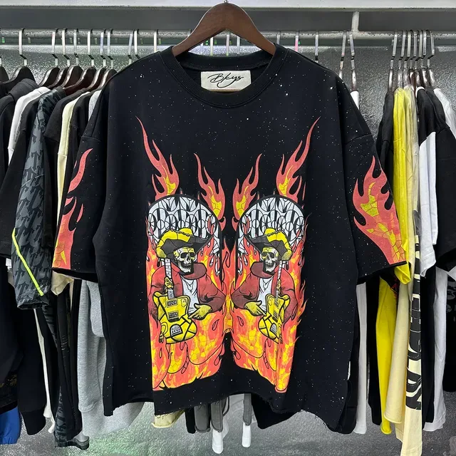 Black Flame Skull Graphic Oversized T-Shirt 4