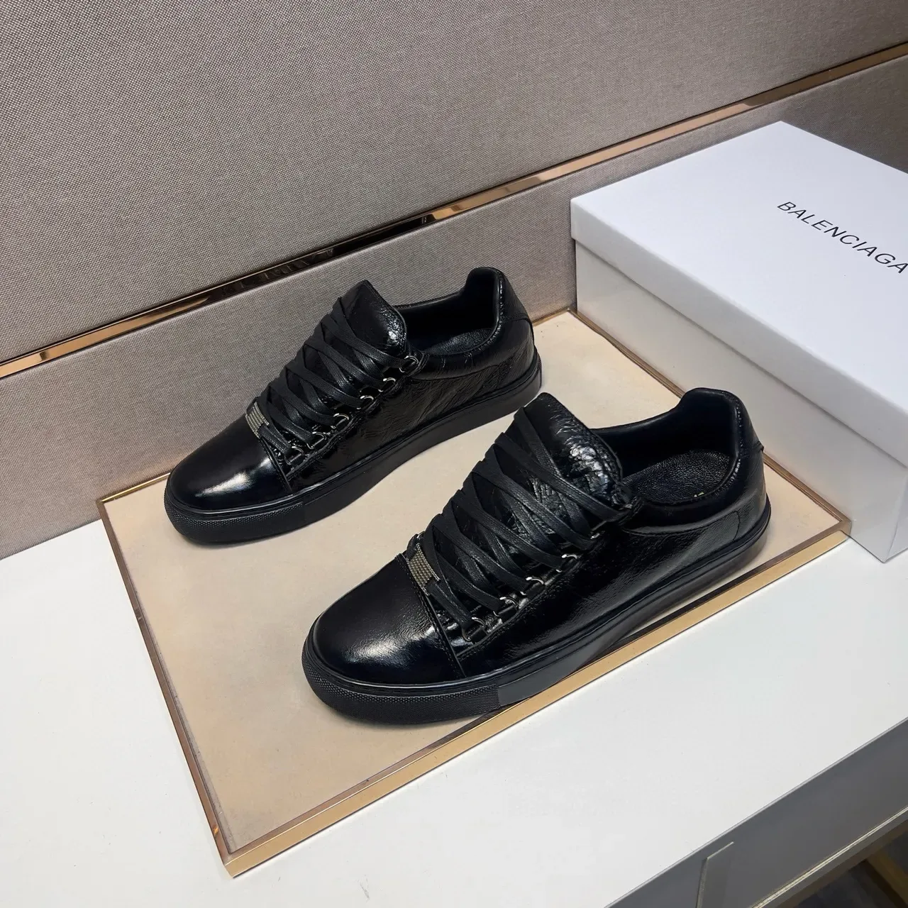 Black Glossy Patent Leather Low-Top Sneaker 3