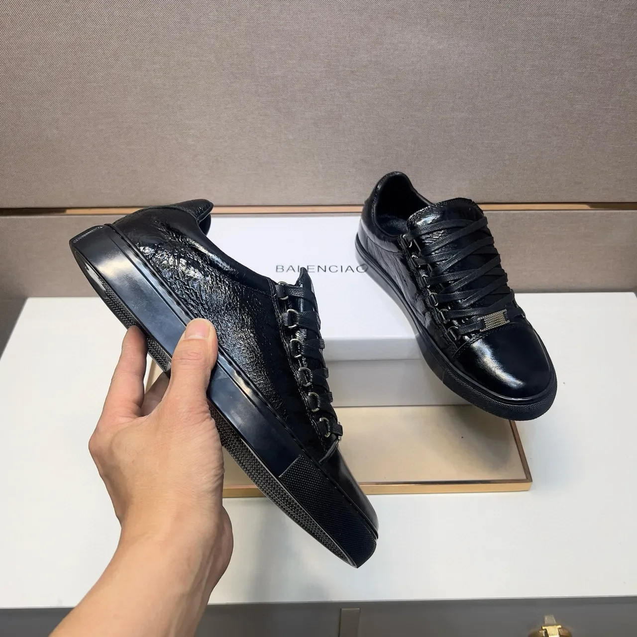 Black Glossy Patent Leather Low-Top Sneaker 7