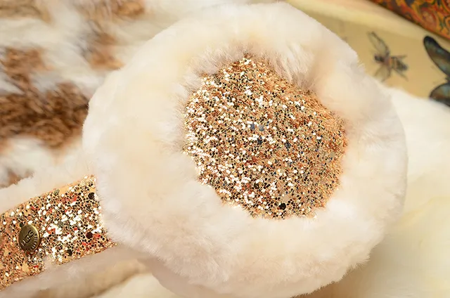 Bonnet à bandeau noir et or fluffy faux fur glitter-accented 5