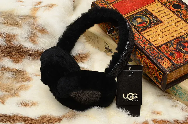 Bonnet à bandeau noir et or fluffy faux fur glitter-accented 20