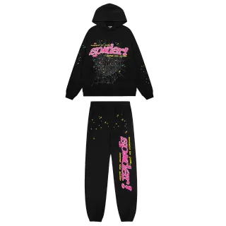 Black Graphic Spiderweb Print Tracksuit