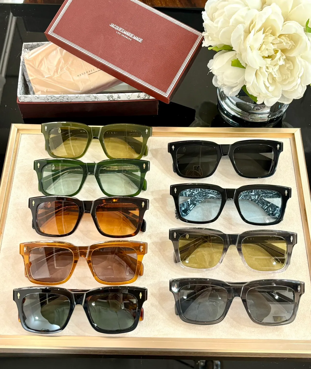 Black Gray Rectangular Frame Thick Acetate-Like Temples Sunglasses 2