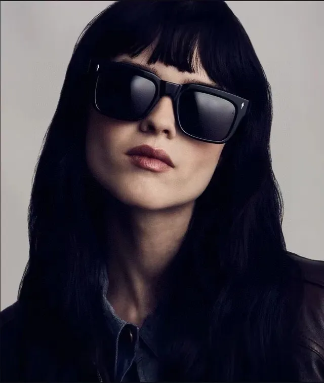 Black Gray Rectangular Frame Thick Acetate-Like Temples Sunglasses 7