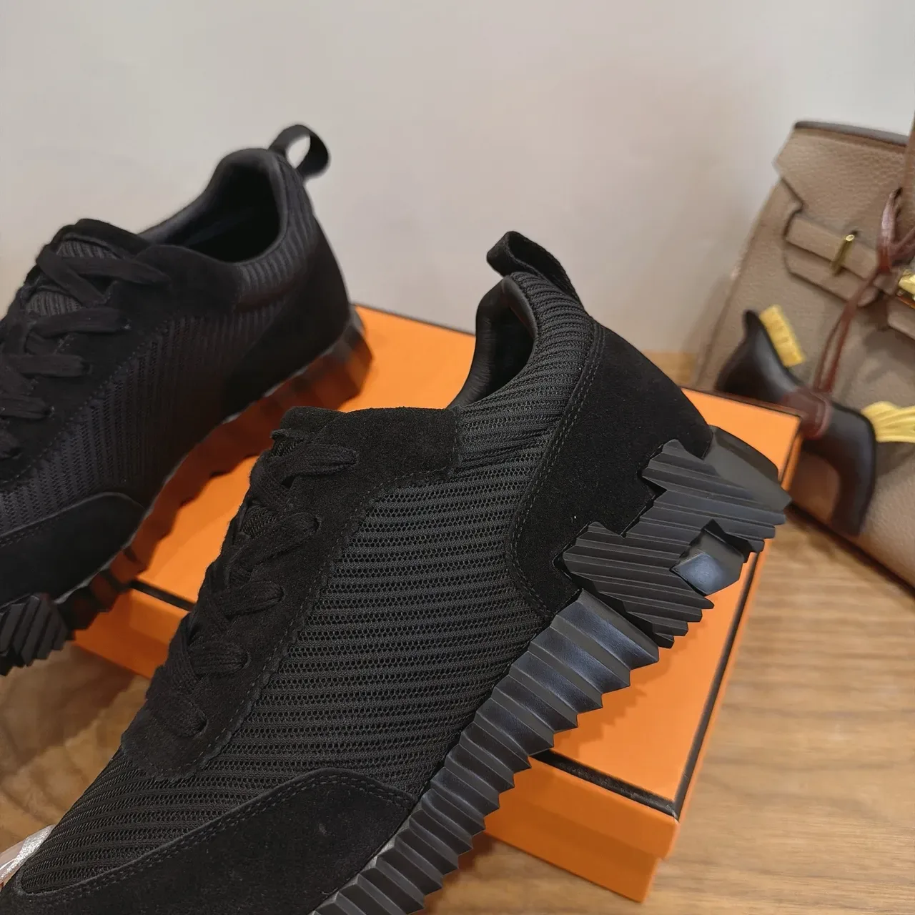Black Mesh-Suede Low-Top Lace-Up Sneakers 2