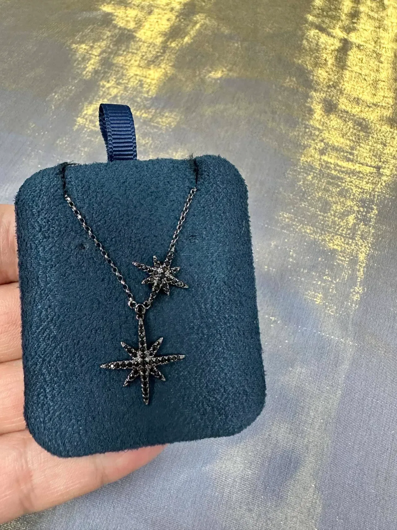 Collier pendentif double étoile noir marin chaîne en métal sombre 7