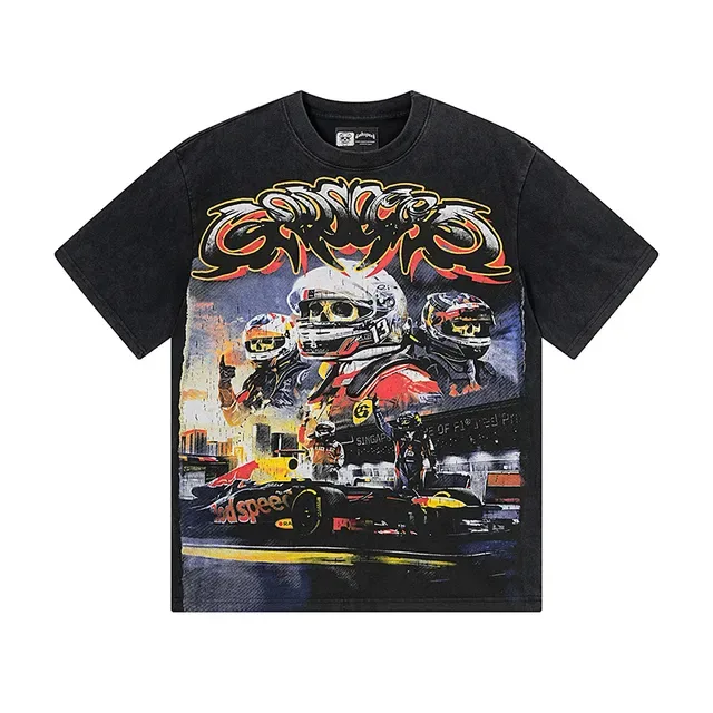 Camiseta preta oversized com estampa gráfica 2