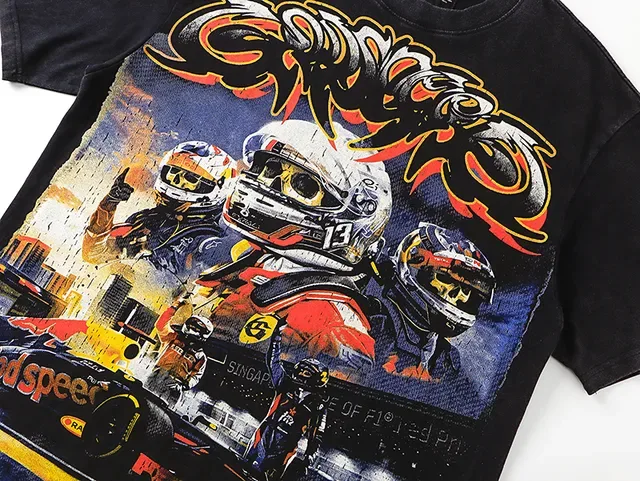 Camiseta preta oversized com estampa gráfica 5