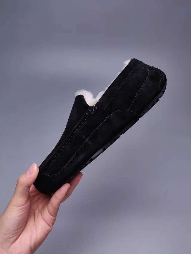 Black Suede Shearling-Lined Moccasin Loafer 4