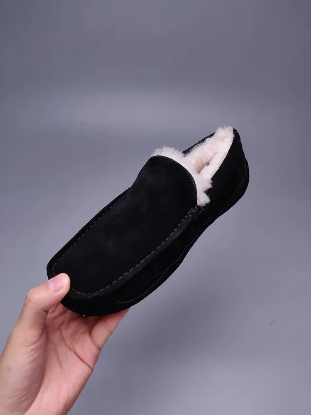 Black Suede Shearling-Lined Moccasin Loafer 10