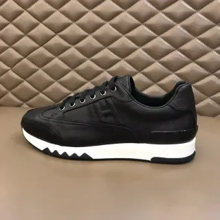 Black White Leather Upper Wavy Midsole Sneakers