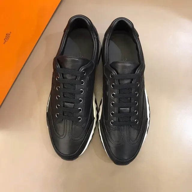 Black White Leather Upper Wavy Midsole Sneakers 9