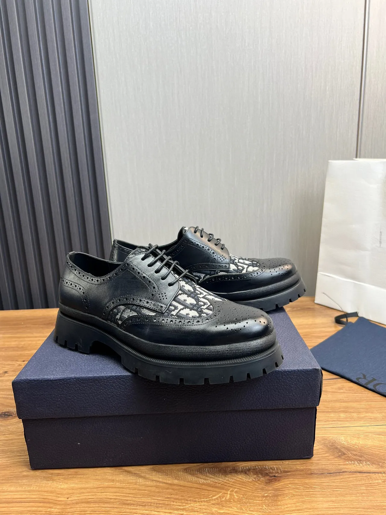 Black White Monogrammed Panel Brogue 3