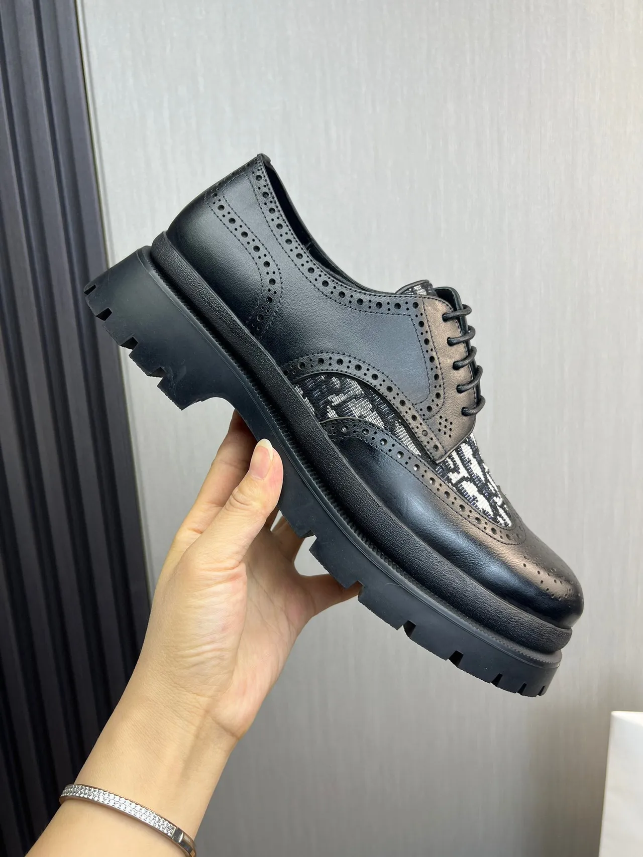Black White Monogrammed Panel Brogue 6