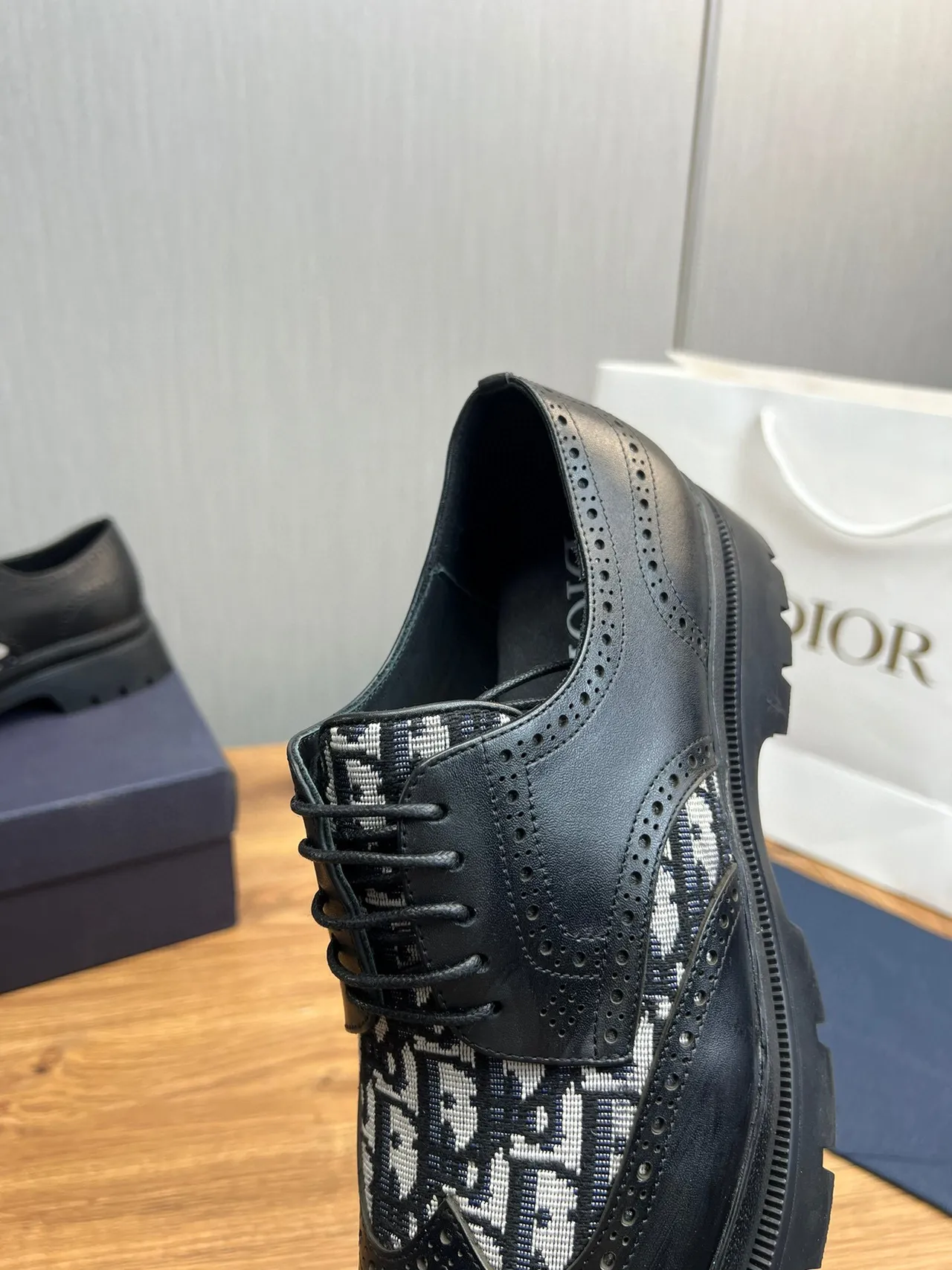 Black White Monogrammed Panel Brogue 7