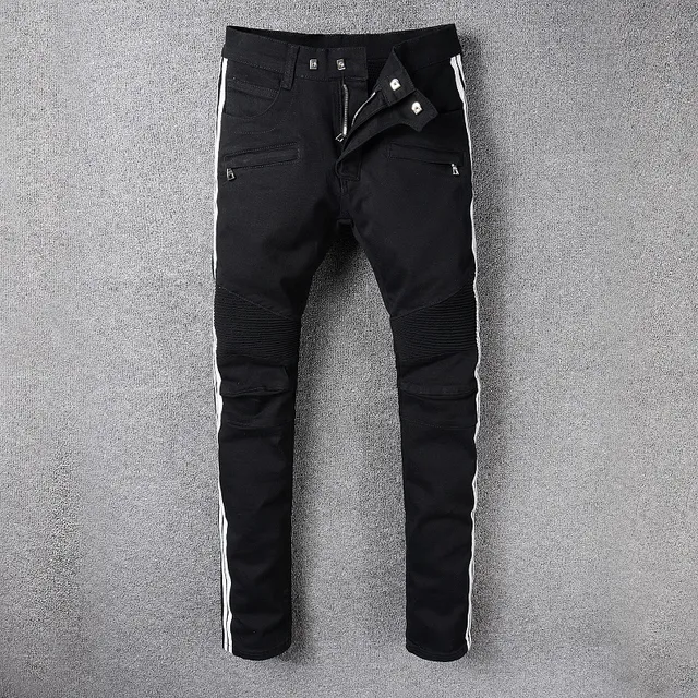 Black White Moto-Inspired Side Stripe Detail Jeans 3
