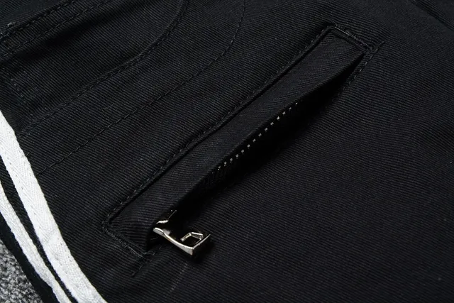 Black White Moto-Inspired Side Stripe Detail Jeans 13