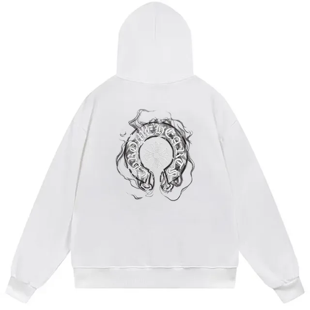Black White Oversized Fit Line-Art Circular Graphic Hoodie 2