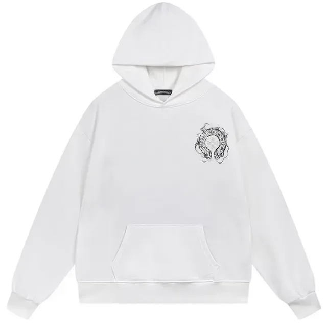 Black White Oversized Fit Line-Art Circular Graphic Hoodie 3
