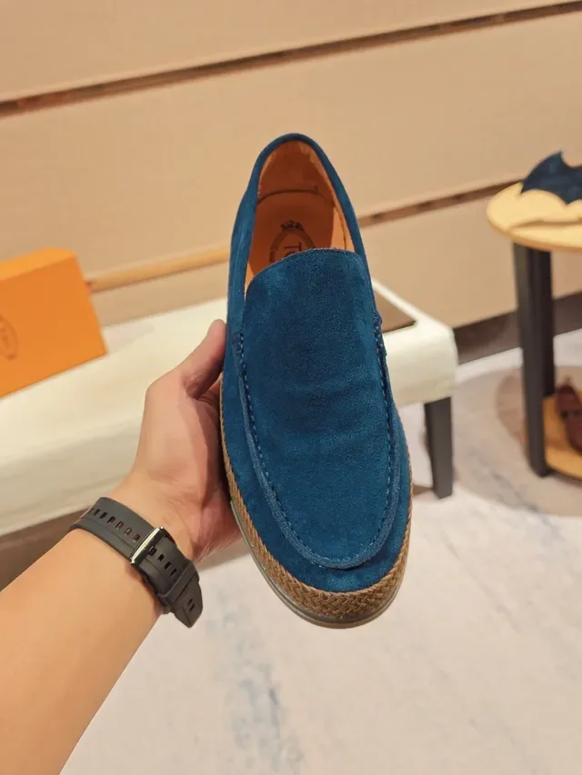 Blue Beige Suede Upper Braided Jute Sole Trim Loafer 4